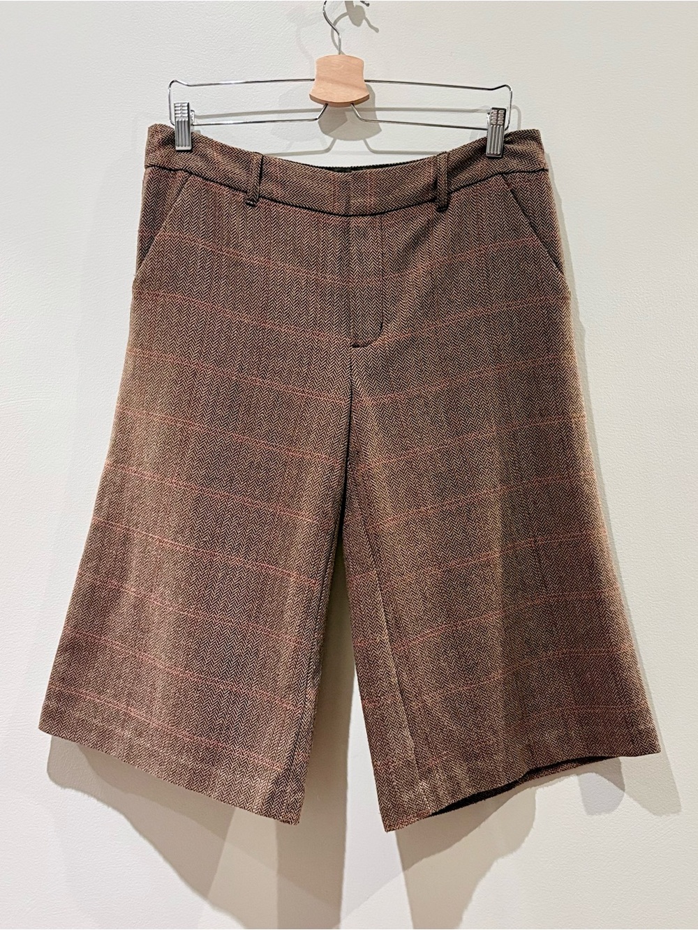 Bossini Brown Plaid Wool Blend Culottes Wide Leg Capris - Size XL - Picture 2 of 10